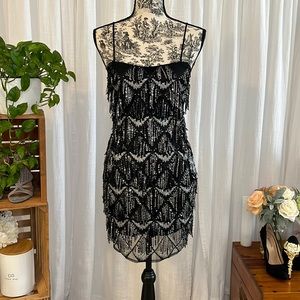 Forever 21 Sequin Fringe Black Mini Dress